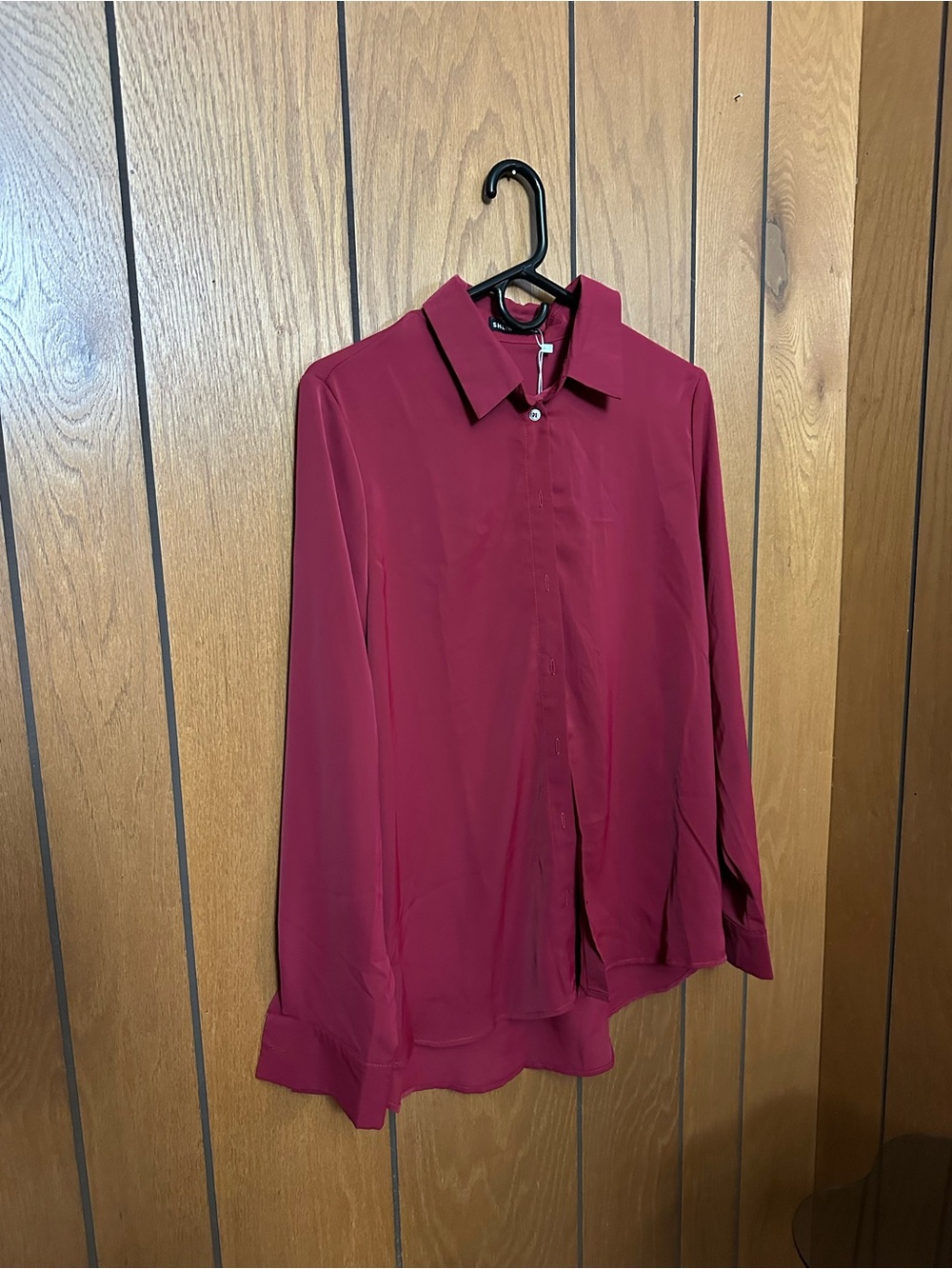 SHEIN Women's Long-Sleeve Button Down Shirt - Berry Red